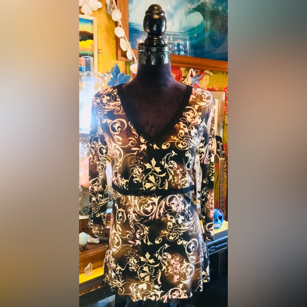 Old Stock NT Classic Bohemian Hippie Day Trip Style & Co. Plush Tunic Blouse M